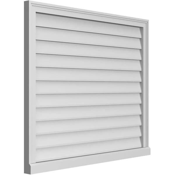 Vertical Surface Mount PVC Gable Vent W/ 2W X 2H , Brickmould Sill Frame, 40W X 34H